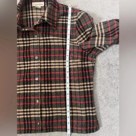 Evan Picone | Vintage  Wool Blend Dark Plaid Button Up Blazer | Size 12 - Picture 7 of 8